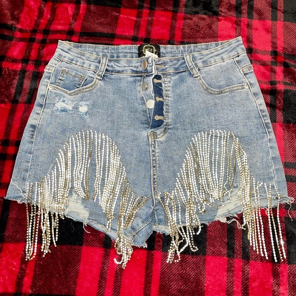 Pants - Bedazzled Rhinestone Denim Shorts
